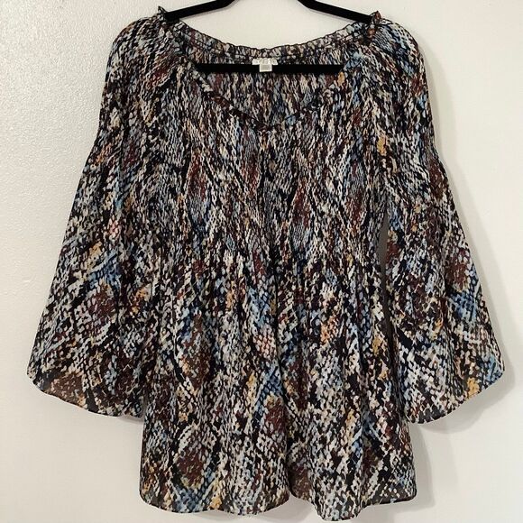 Spense Western Boho Multicolor Snakeskin Oversized Sheer Peasant Blouse Medium - Picture 1 of 12